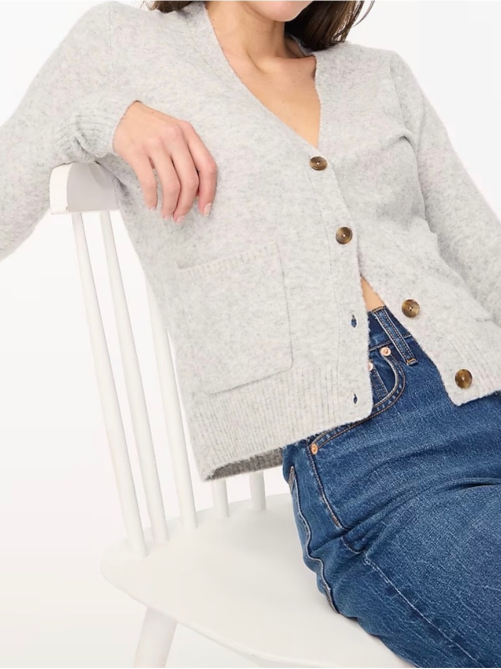 J. Crew Light Gray V-Neck Button Pocket Cardigan